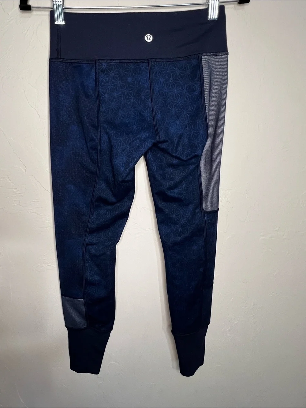 Lululemon Wunder Under Sashiko Patchwork Blue Geometric‎ High Rise Yoga Leggings